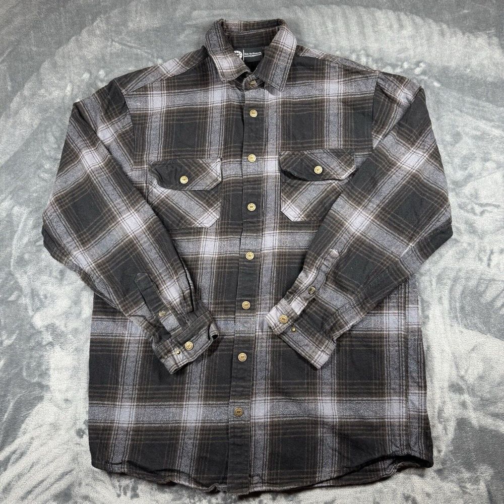 Polar King by Key Men's Flannel Shirt Size LT Gray Snap Button Plaid Work Wear - Picture 1 of 6